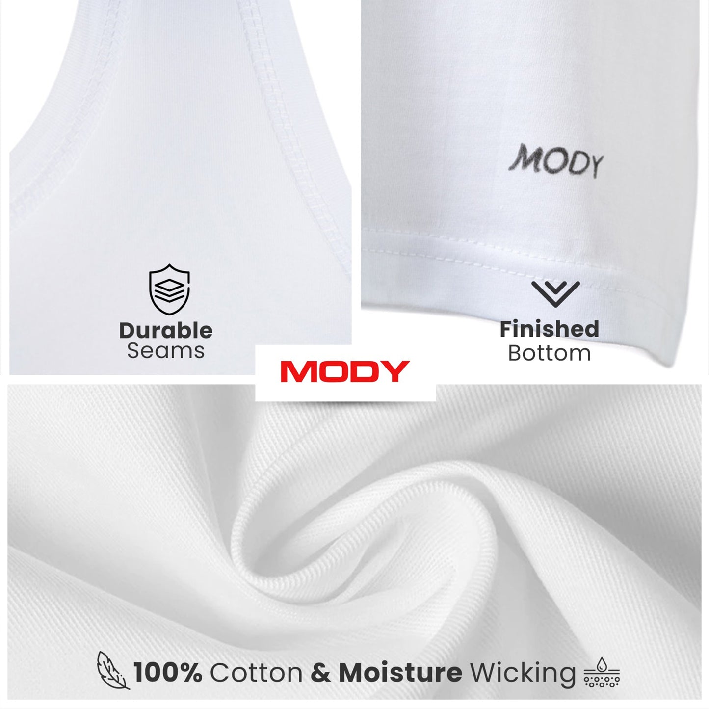 Mody Men Cotton Undershirt, Crew Neck, 2-Pack