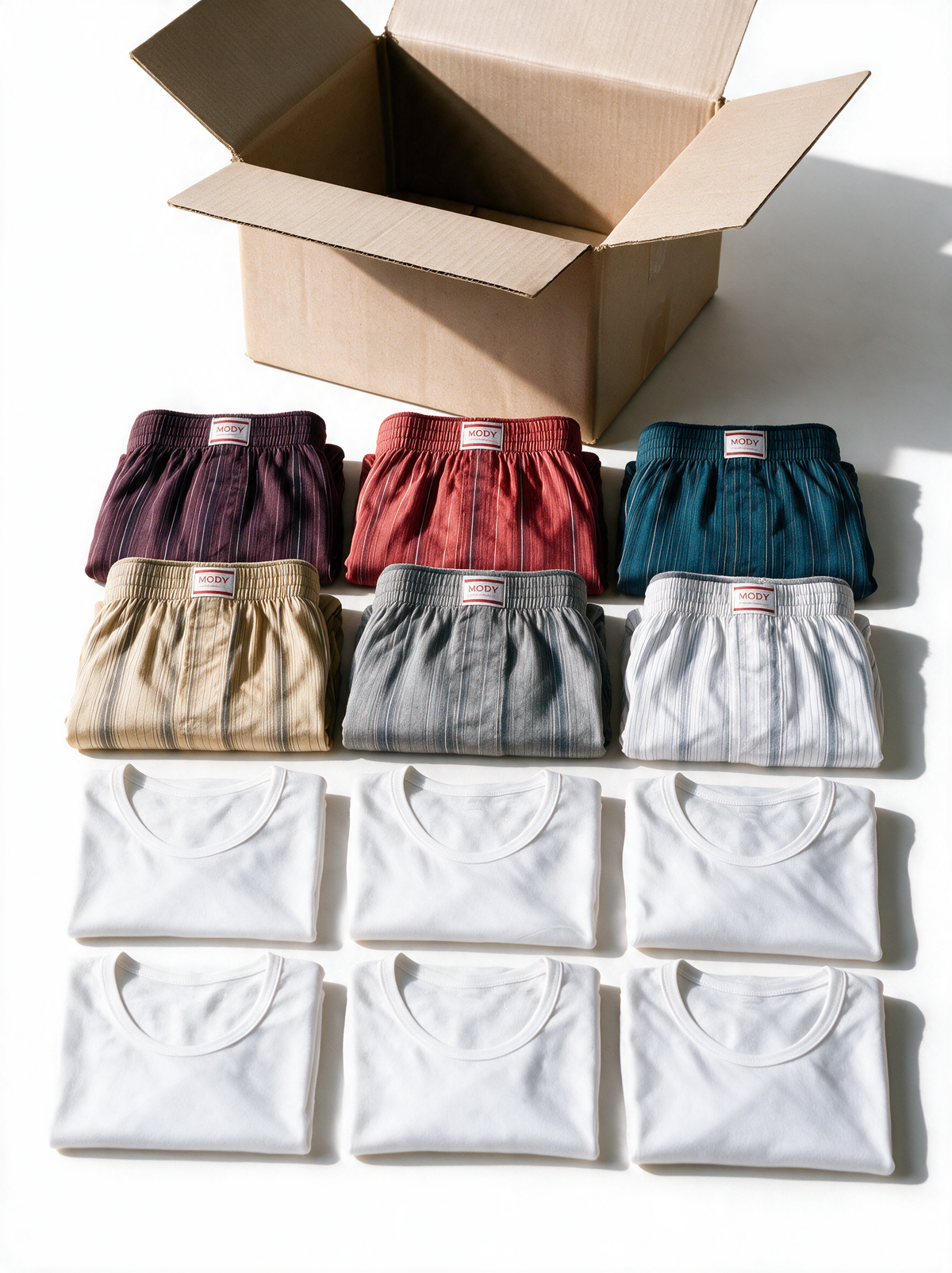 Everyday Set: 6 cotton boxer shorts and 6 crew neck undershirts