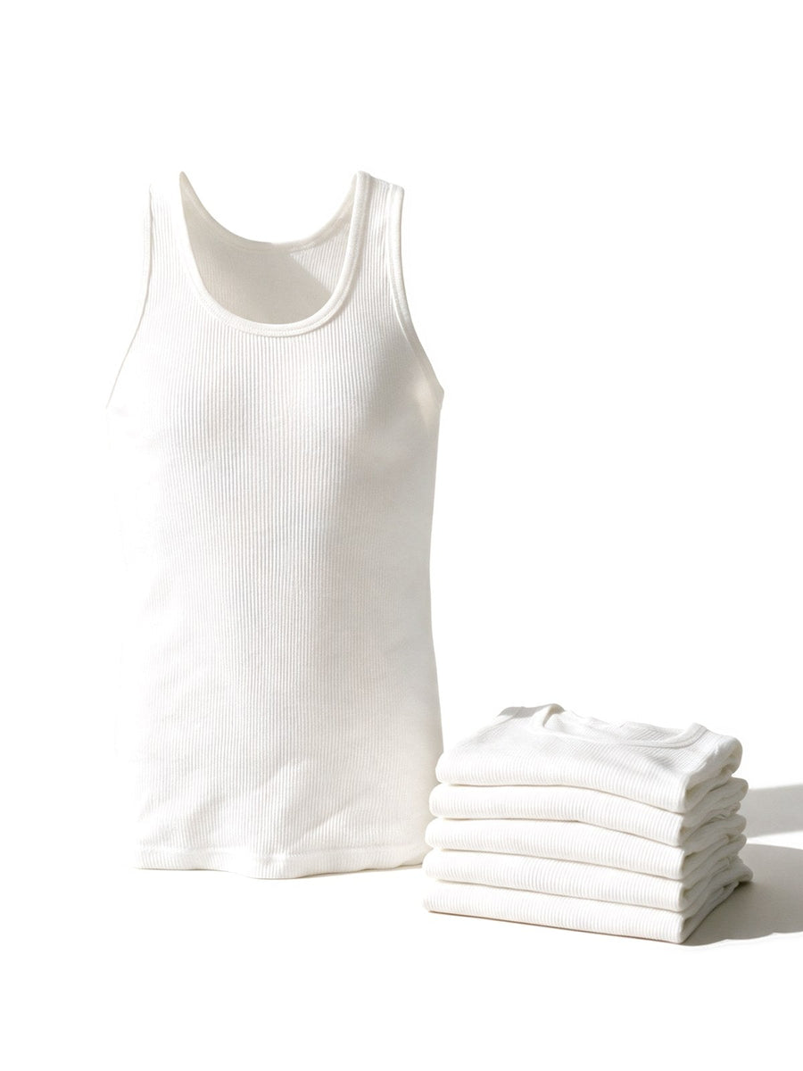 Six pack of white ribbed tank tops