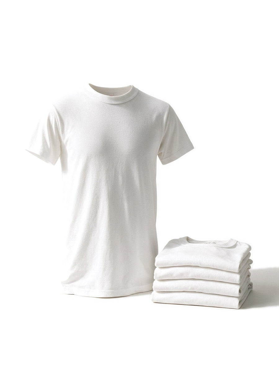 Five pack of white round neck tees