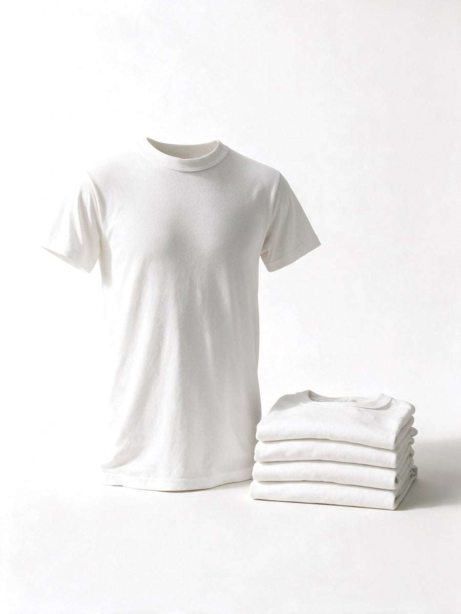 Five pack of white round neck tees