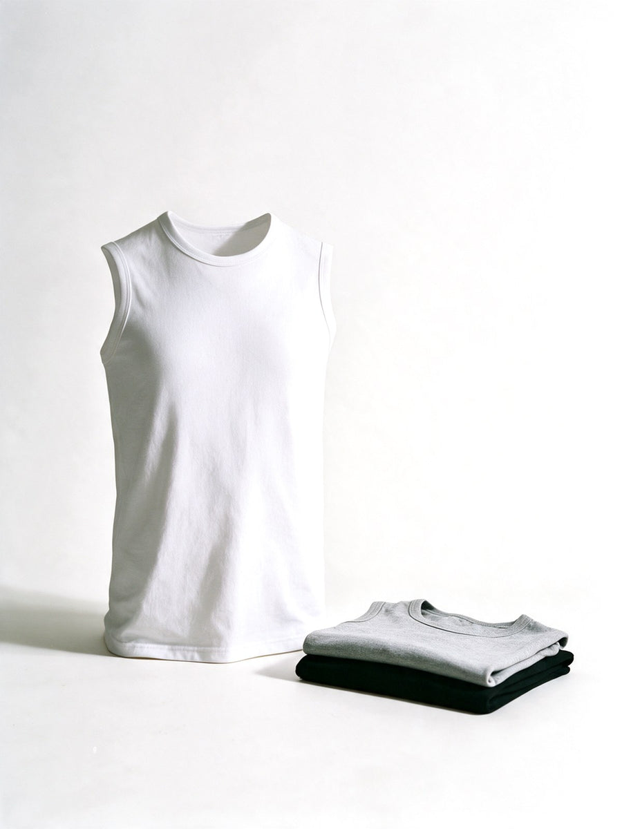 Three pack of assorted sleeveless crew neck tanks