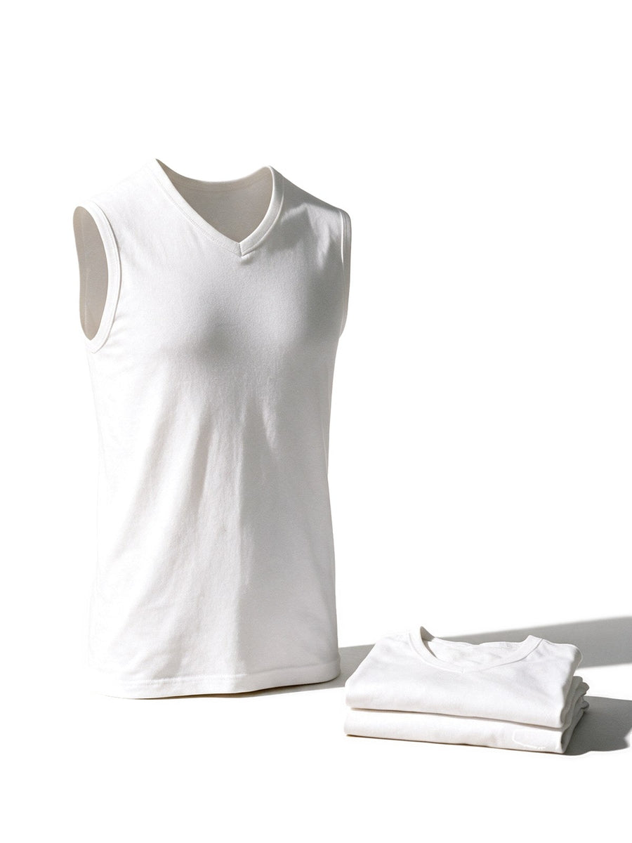 Three pack of white V neck sleeveless tanks