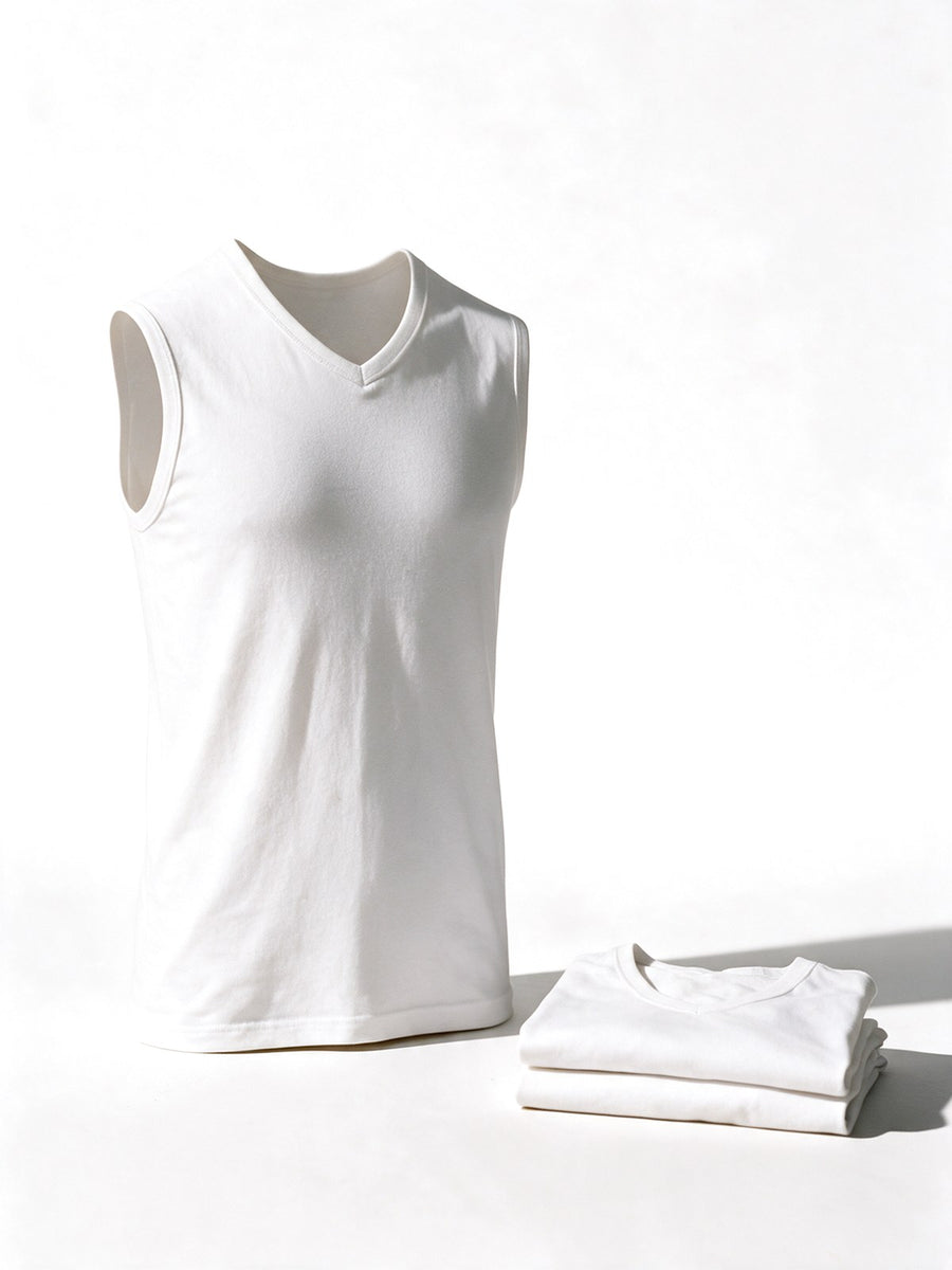 Three pack of white sleeveless V neck tanks