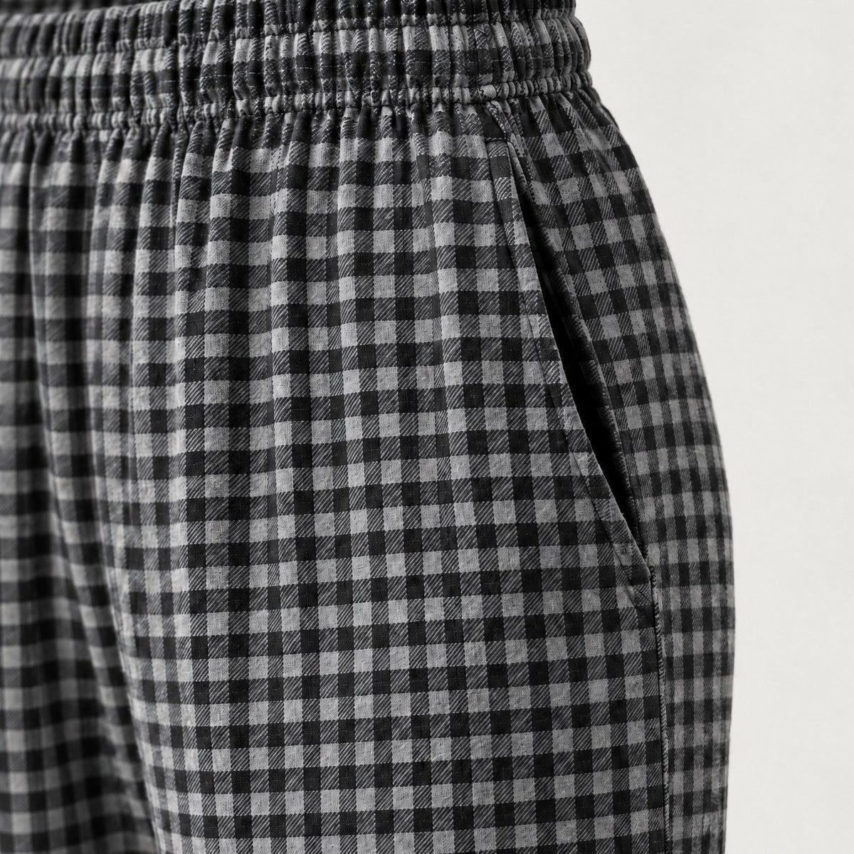 Mody men's black plaid flannel lounge pants side pocket detail