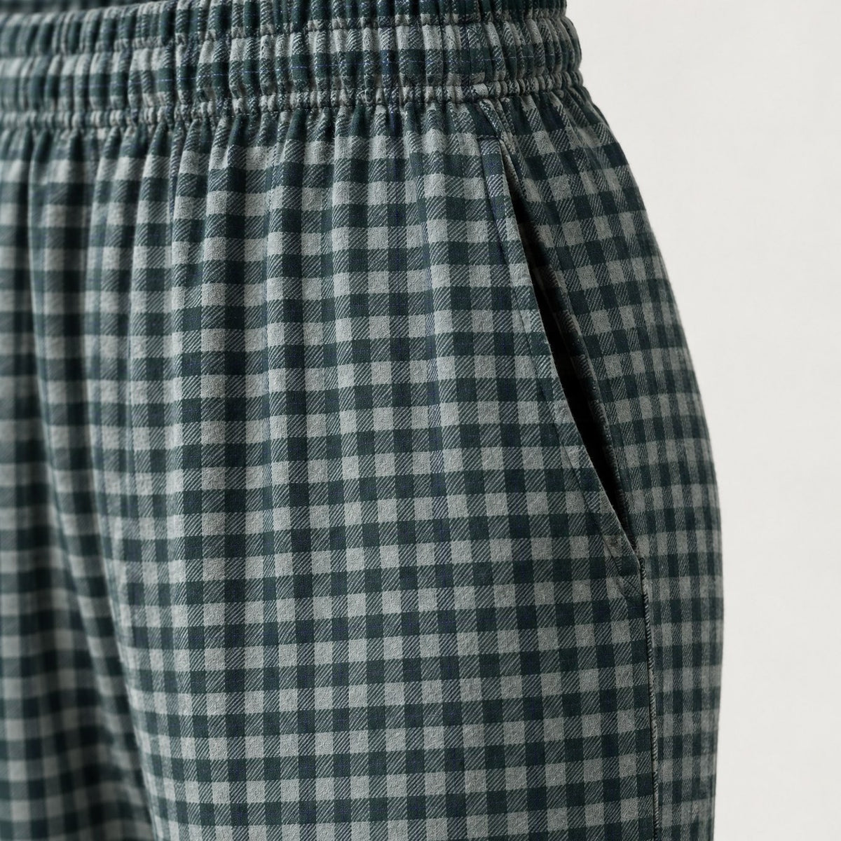 Mody men's green plaid flannel lounge pants side pocket detail