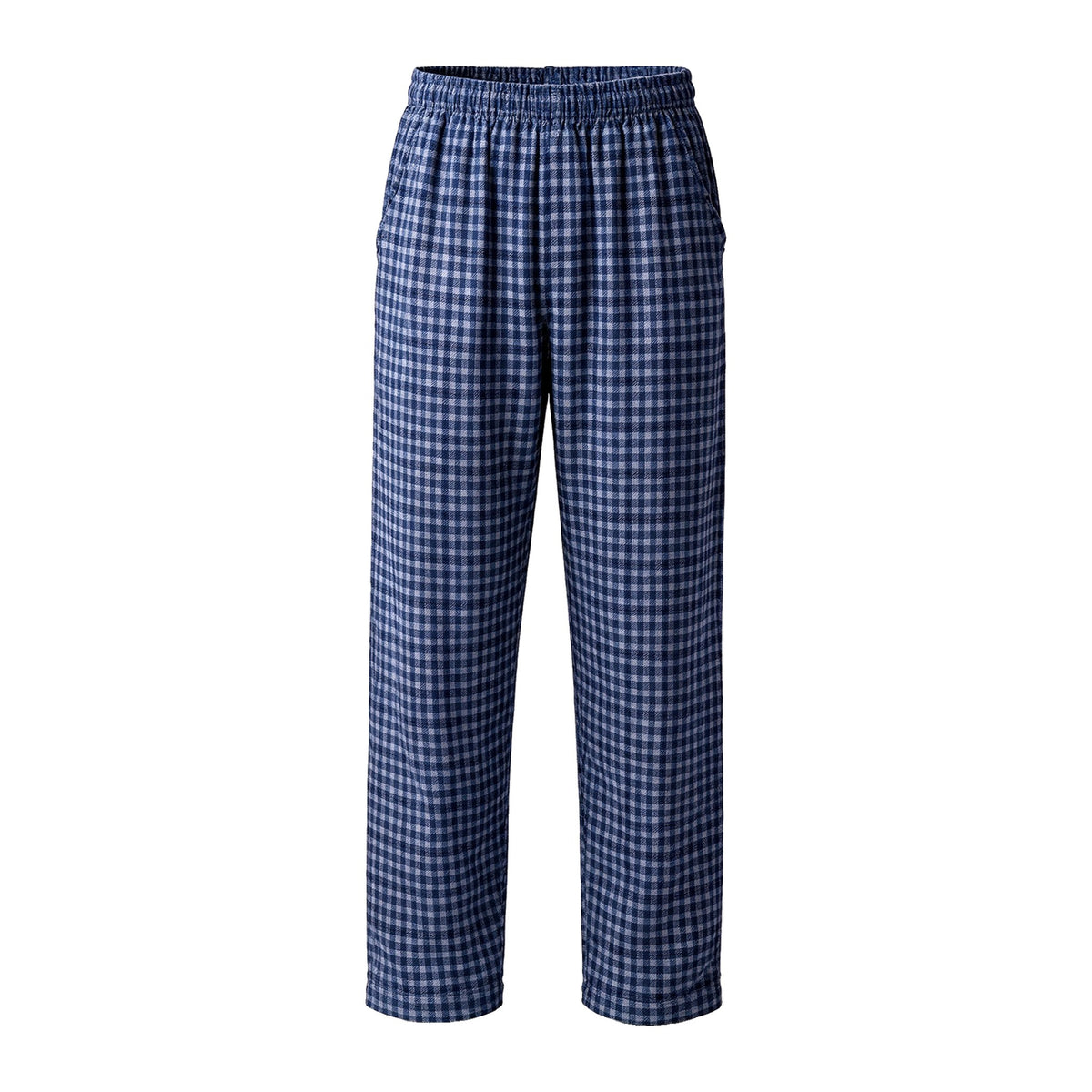 Mody men's navy plaid flannel lounge pants front view